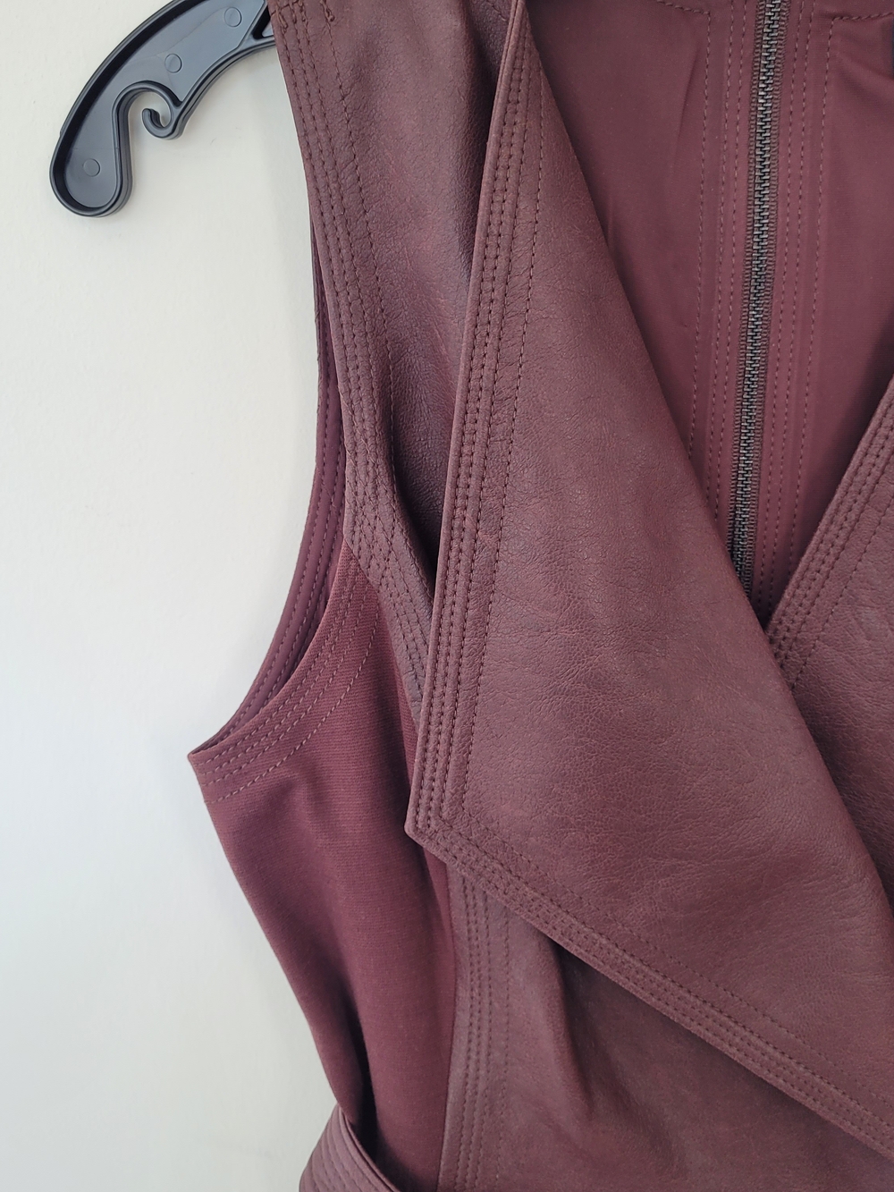 BCBGMaxAzria Burgundy Asymmetrical Faux Leather Belted Dress - Picture 6 of 9